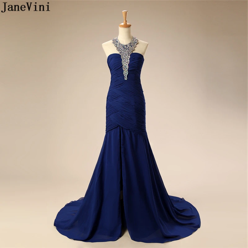 JaneVini 2019 Sexy Royal Blue Long Bridesmaid Dresses Sweep Train Halter Crystal Beads Backless A Line Chiffon Formal Prom Gowns
JaneVini 2019 Sexy Royal Blue Long Bridesmaid Dresses Sweep Train Halter Crystal Beads Backless A Line Chiffon Formal Prom Gowns