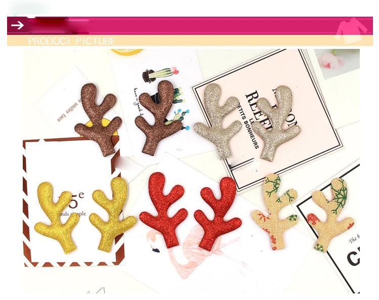 30PCS/Lot 5.2*8.5cm Christmas Antlers Padded Applique Crafts for Children Headwear Hair clip Accessorie and Garment Accessoires
30PCS/Lot 5.2*8.5cm Christmas Antlers Padded Applique Crafts for Children Headwear Hair clip Accessorie and Garment Accessoires