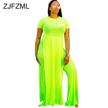 Neon Green Sheer Mesh See Through 2 Piece Set Short Sleeve Side Split Long Top And Wide Leg Pants Sweatsuit Two Pcs Club Outfit
Neon Green Sheer Mesh See Through 2 Piece Set Short Sleeve Side Split Long Top And Wide Leg Pants Sweatsuit Two Pcs Club Outfit
