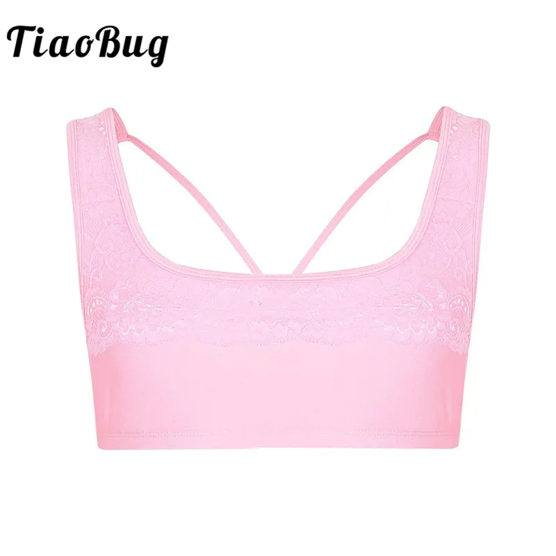 

TiaoBug Men Soft Smooth Satin Floral Lace Crossdressing Sissy Lingerie Wire-free Bralette Bra Top Male Hot Sexy Erotic Crop Tops