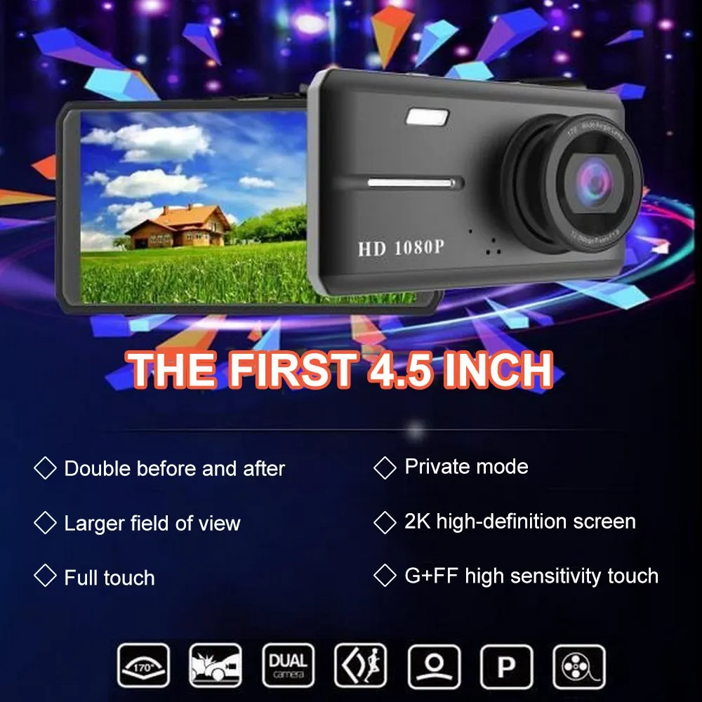 Dual Lens Car DVR 4.5 Inch Full HD Touch Screen 170 Degrees 5 Million Pixel With Rear View Camera Car Video Recorder
Dual Lens Car DVR 4.5 Inch Full HD Touch Screen 170 Degrees 5 Million Pixel With Rear View Camera Car Video Recorder