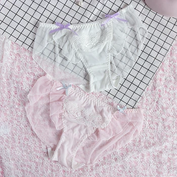 Japanese girl small fresh breathable mesh lace briefs Sexy ruffled translucent bow Underwear Woman
Japanese girl small fresh breathable mesh lace briefs Sexy ruffled translucent bow Underwear Woman