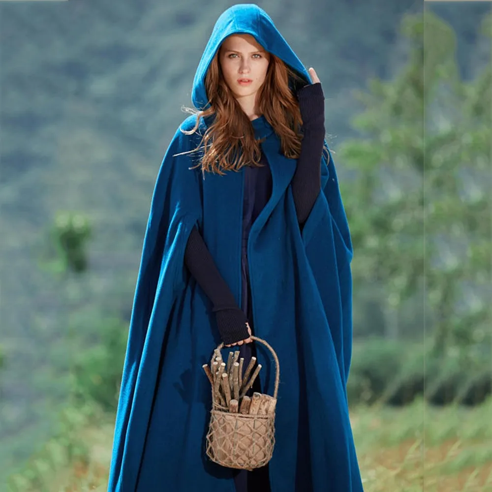 Sisjuly Winter Hooded Women Poncho Cape Casual Blue Girl Fashion Wool Cloak Vintage Loose Luxury Long Warm Button Batwing Coat
Sisjuly Winter Hooded Women Poncho Cape Casual Blue Girl Fashion Wool Cloak Vintage Loose Luxury Long Warm Button Batwing Coat