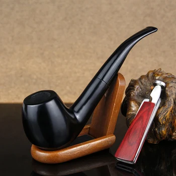 Classic Solid Black Smoking Pipe Ebony Wood Pipe Set 3in1 Smoking Knife Wooden Stand 9mm Filter Bent Tobacco Pipe
Classic Solid Black Smoking Pipe Ebony Wood Pipe Set 3in1 Smoking Knife Wooden Stand 9mm Filter Bent Tobacco Pipe