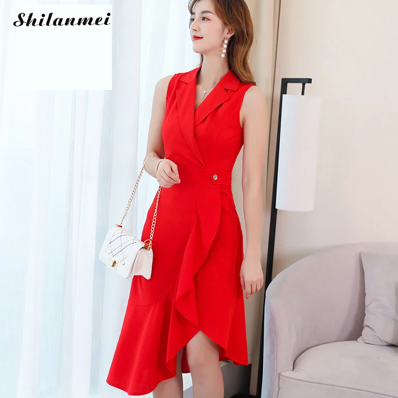 Women OL Style Ruffle Dress Belted Elegant Shirt Blazer Dress Women 2019 Summer Bodycon Sleeveless V Neck Office Lady Dresses
Women OL Style Ruffle Dress Belted Elegant Shirt Blazer Dress Women 2019 Summer Bodycon Sleeveless V Neck Office Lady Dresses