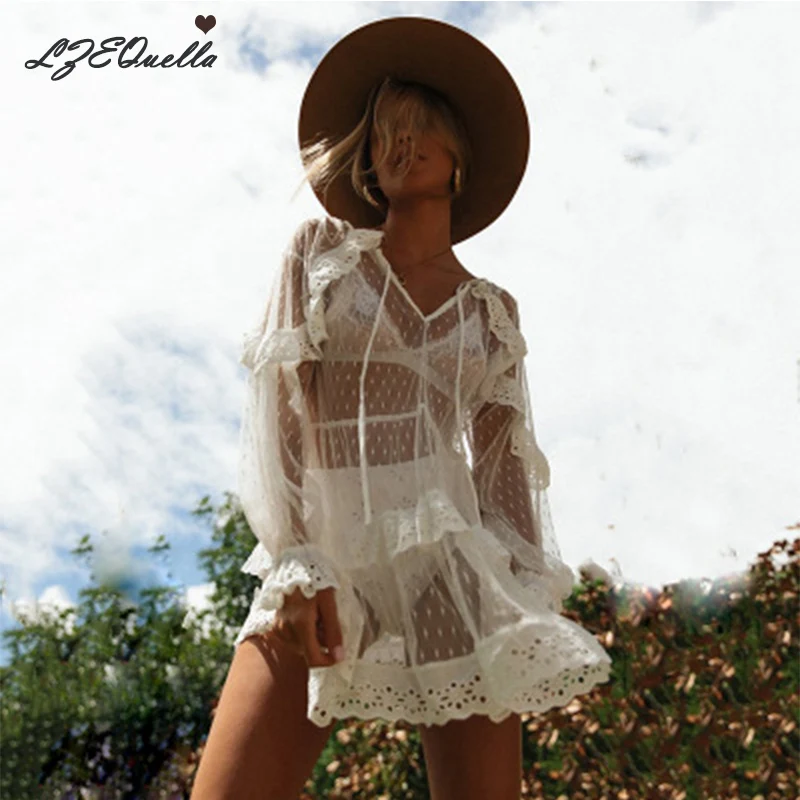 Women Sexy V Neck Dress Summer Hollow out Ladies Dress Petal Sleeve Dresses Ruffles Short Mini Beach Sundress
Women Sexy V Neck Dress Summer Hollow out Ladies Dress Petal Sleeve Dresses Ruffles Short Mini Beach Sundress