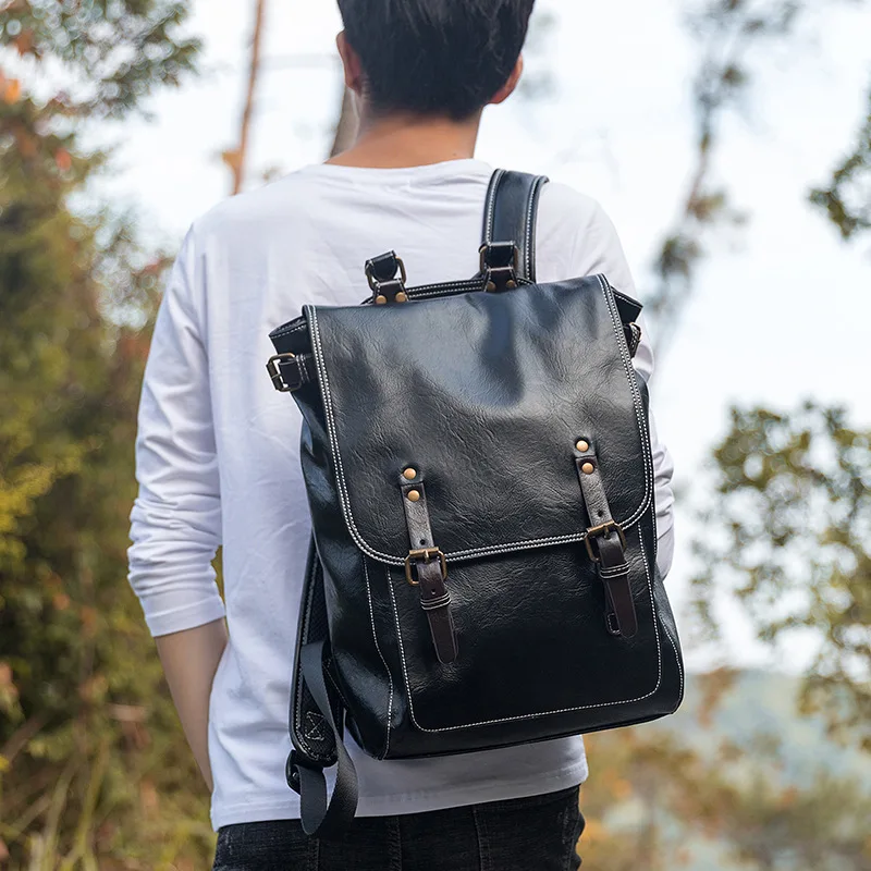 Vintage Men's Backpack Large Capacity School Bag Straps Buckled Trendy Travel Bag Cross-border Soft Leather Shoulder Bag
Vintage Men's Backpack Large Capacity School Bag Straps Buckled Trendy Travel Bag Cross-border Soft Leather Shoulder Bag