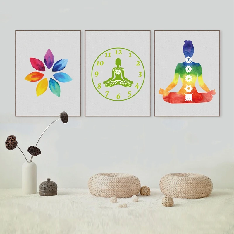 Colorful Lotus Flower Yoga Wall Art Print Poster , Watercolor Chakras Yoga Om Meditation Picture Canvas 3