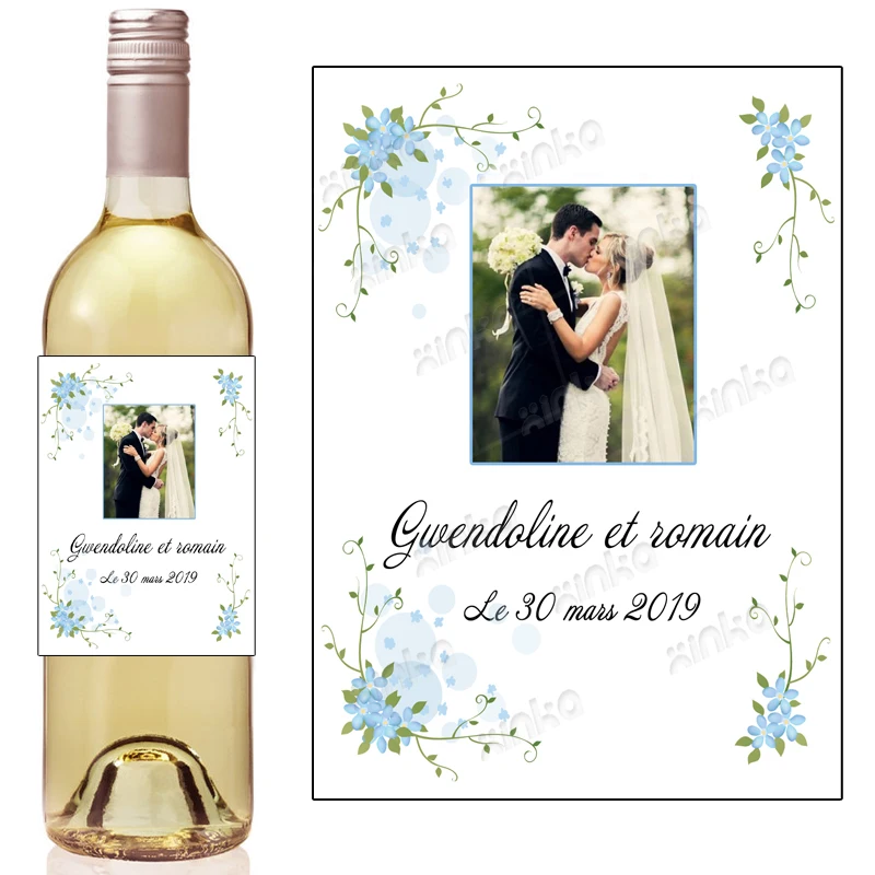 PERSONALIZED Wedding Wine Label Sticker, YOUR PHOTO, Wedding Gift, Custom wine Labels with Photo,Blue Flower Decoration
PERSONALIZED Wedding Wine Label Sticker, YOUR PHOTO, Wedding Gift, Custom wine Labels with Photo,Blue Flower Decoration