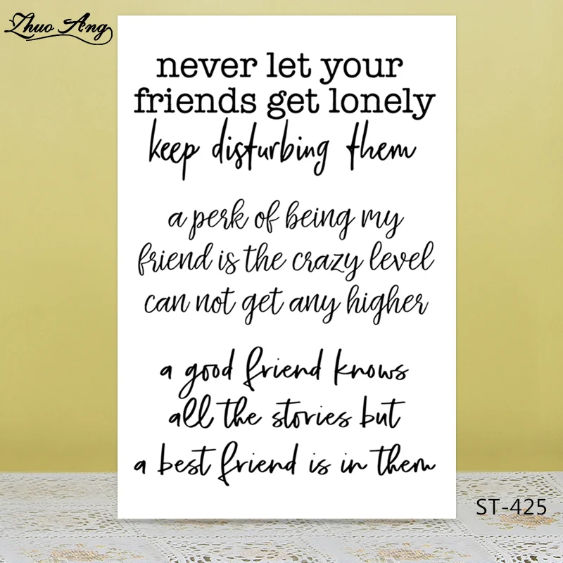 Friendship Sentences Transparent Clear Silicone Stamp/Seal for DIY Scrapbooking/Photo Album Decorative Card Making Clear Stamps
Friendship Sentences Transparent Clear Silicone Stamp/Seal for DIY Scrapbooking/Photo Album Decorative Card Making Clear Stamps