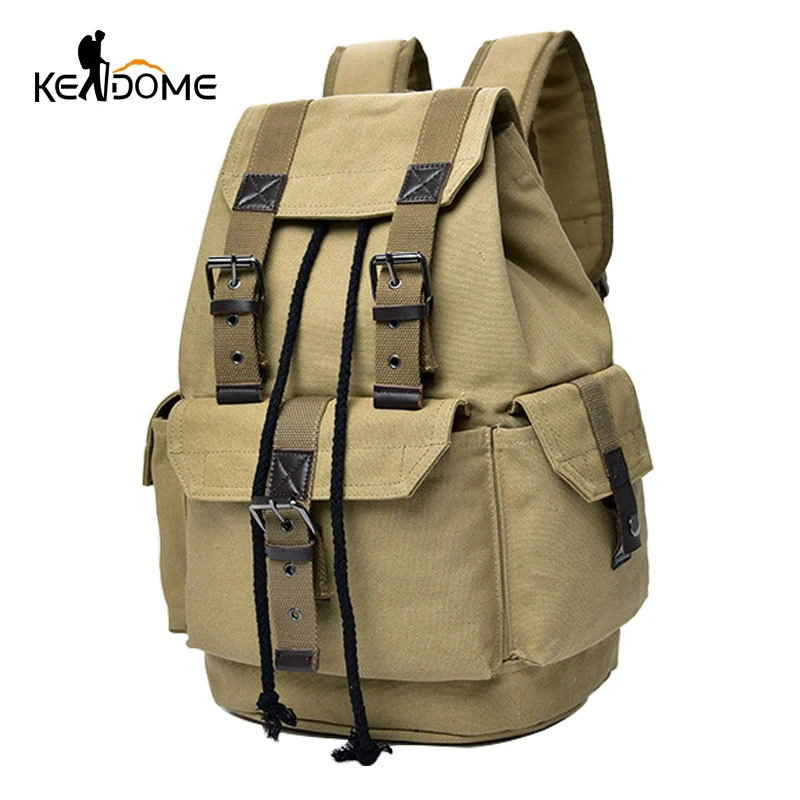 Mens Army Combat Military Green Rucksack Travel Day Bag Pack US Canvas Backpack