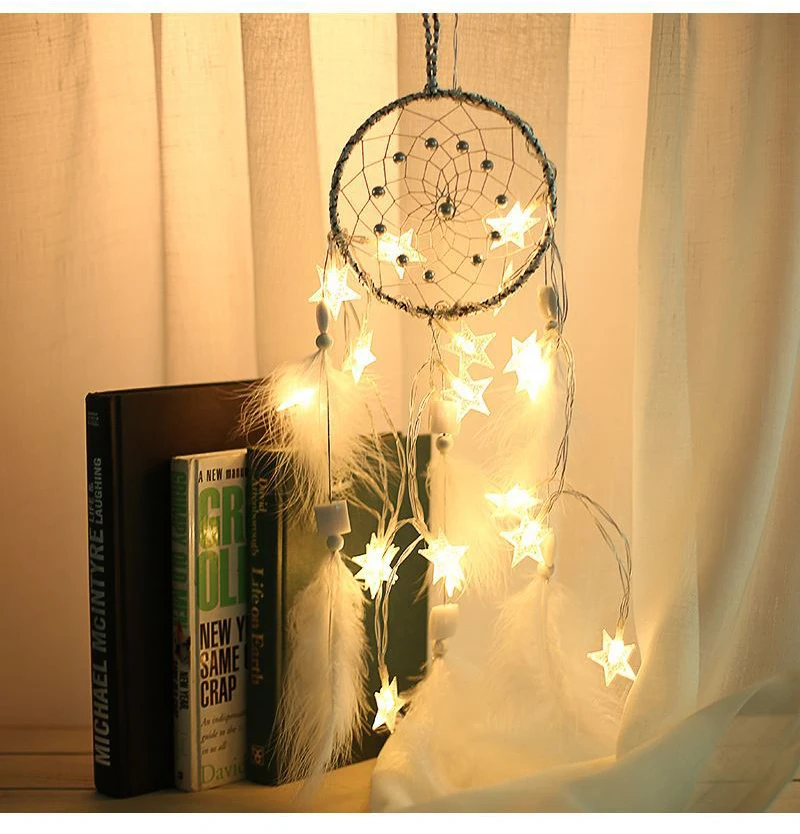 DIY Indian Dream Catcher Kit Fairy Lights Feathers Star Night Light String Romantic Luces LED Decoration