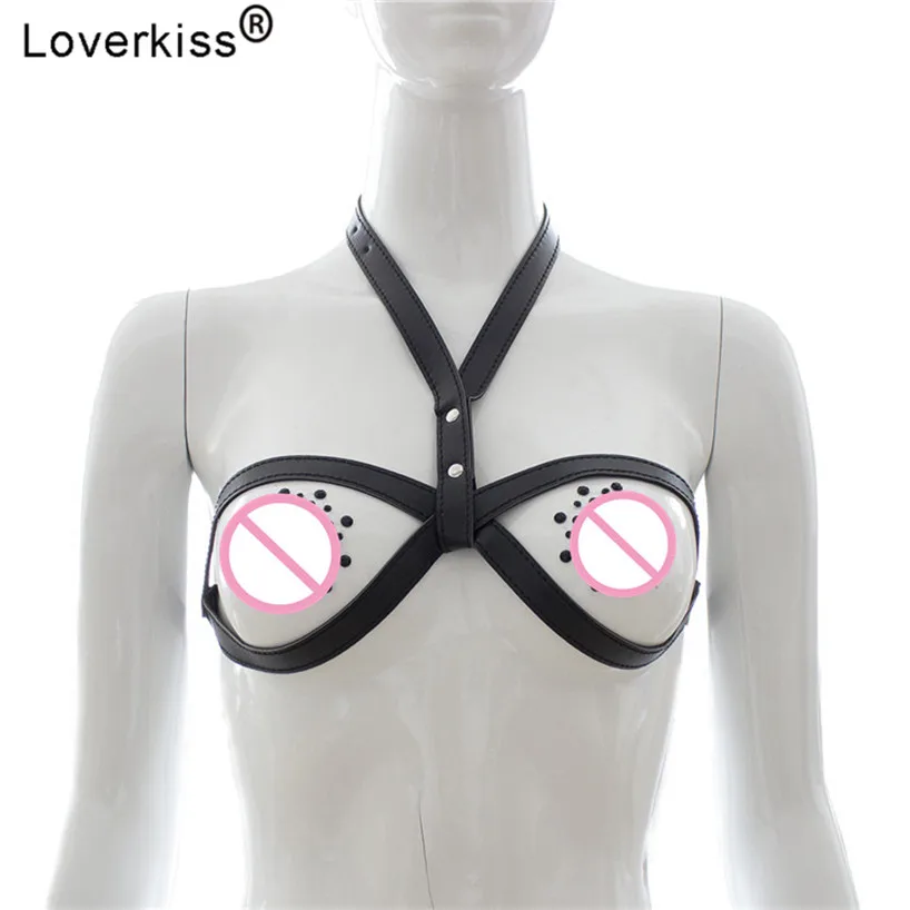 Бюстгальтер Loverkiss с открытым бюстом завязывается на шею манжеты БДСМ секс-игры
