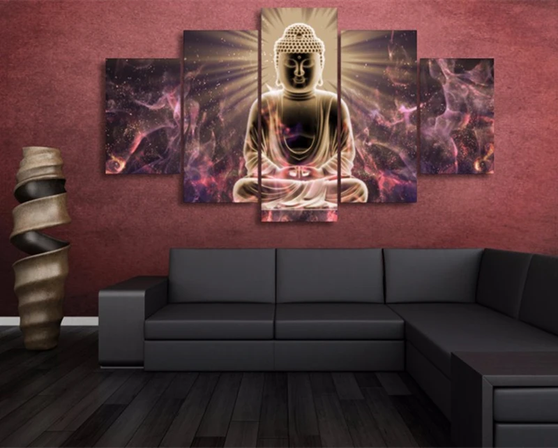 Image 5 Piece Buddha Art Painting Luminescence Wall Canvas Prints Posters Modular Pictures for Home or Sofa Background Decoration