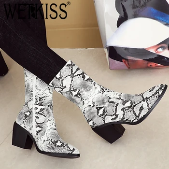 WETKISS Snake Skin Pu Ankle Boots Women Cuban Heel High Western Booties Pointed Toe Shoes Female Shoes Lady Winter Plus Size 44
WETKISS Snake Skin Pu Ankle Boots Women Cuban Heel High Western Booties Pointed Toe Shoes Female Shoes Lady Winter Plus Size 44