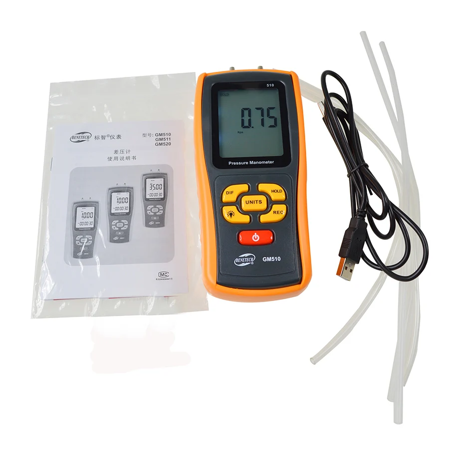 Portable Digital LCD display Pressure manometer GM510 50KPa Pressure differential manometer pressure gauge
Portable Digital LCD display Pressure manometer GM510 50KPa Pressure differential manometer pressure gauge