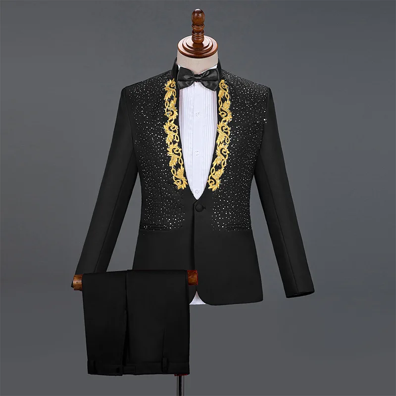 England Style Formal Men's Suits 4 Colors Rhinestones Blazers Pants Sets Singer Host Concert Stage Outfits Wedding Party Dresses
England Style Formal Men's Suits 4 Colors Rhinestones Blazers Pants Sets Singer Host Concert Stage Outfits Wedding Party Dresses