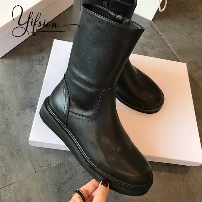 OLOME New Black Genuine Leather Women Ankle Boots Round Toe Side Zip Women Autumn Winter Flat Boots Casual Shoes Woman
OLOME New Black Genuine Leather Women Ankle Boots Round Toe Side Zip Women Autumn Winter Flat Boots Casual Shoes Woman