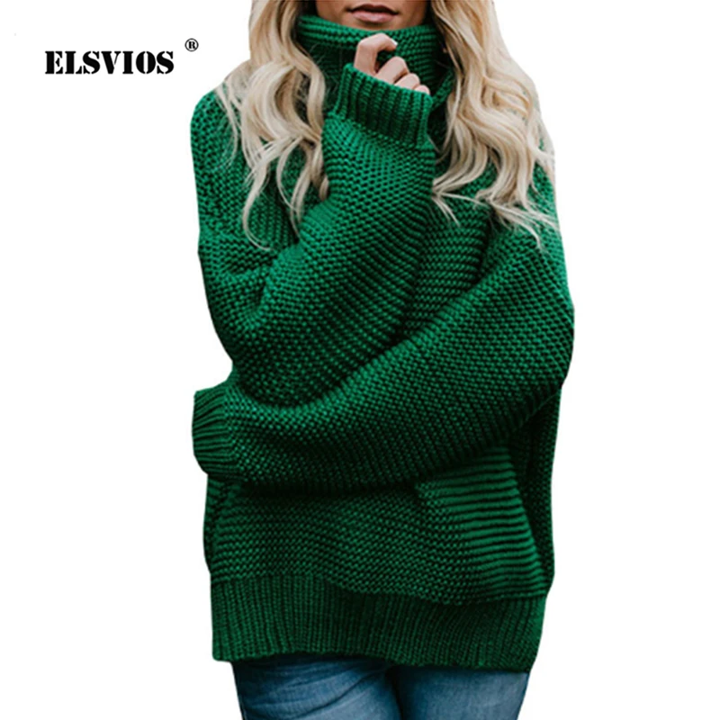 ELSVIOS Fashion Coarse Pullover Women's Jumper Turtleneck Sweater 2018 Female Warm thick Winter Cable Knitted tops | Женская одежда