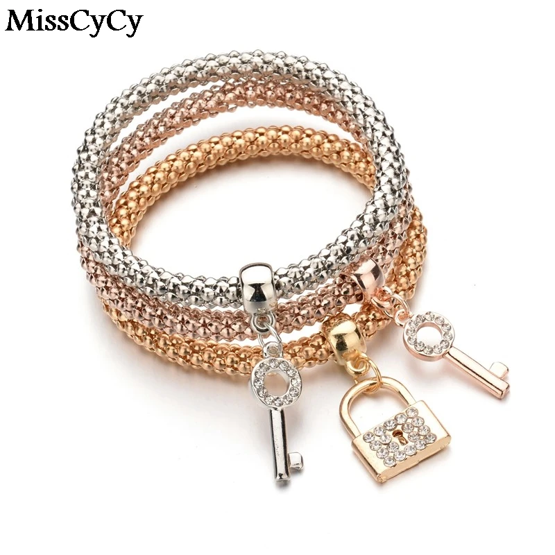 MissCyCy 2016 Fashion 3 PCS/Set Elasticity Key Lock Pendant Charm Bracelet Women Bracelets & Bangles Femme
MissCyCy 2016 Fashion 3 PCS/Set Elasticity Key Lock Pendant Charm Bracelet Women Bracelets & Bangles Femme
