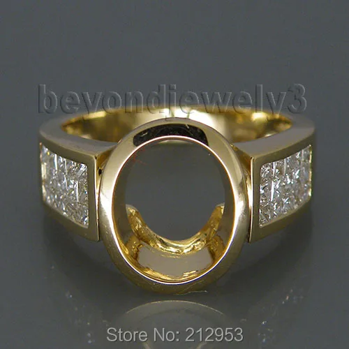 

Vintage Unique 14Kt Yellow Gold Oval Ring Design 8x10mm Natural Princess Diamond Semi Mount Ring