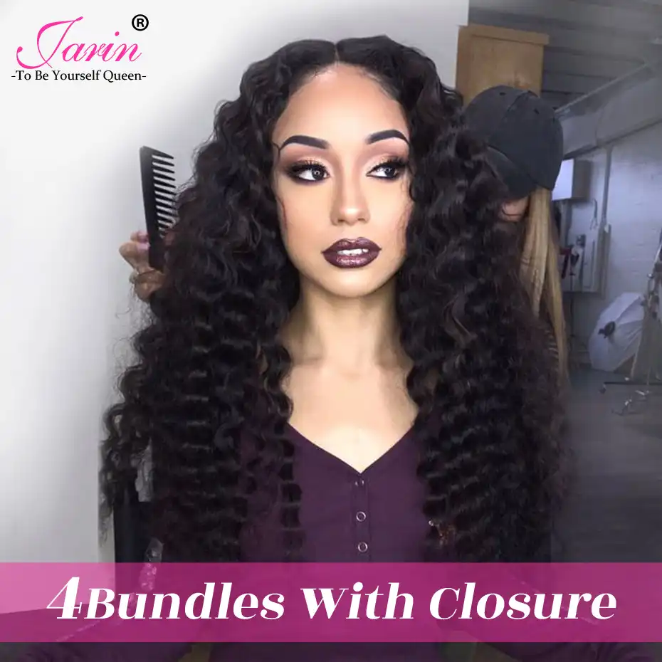 Malaysian Deep Wave Hair Human Hair 4 Bundles With Closure Natural