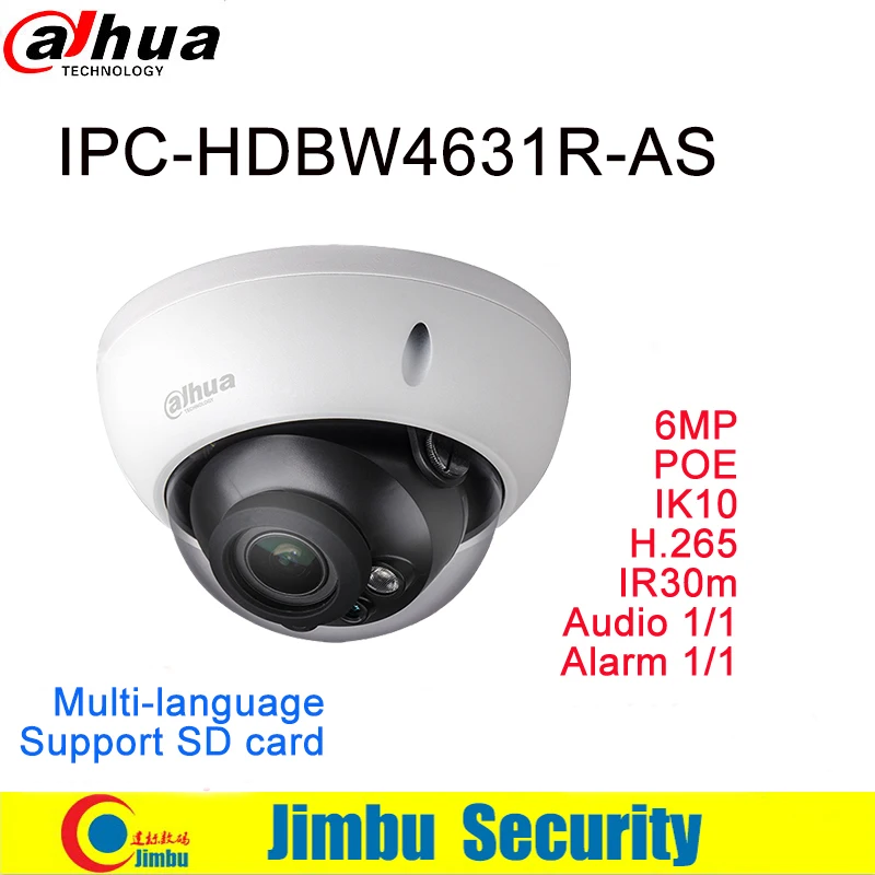 Dahua 6MP IP Camera IPC-HDBW4631R-AS H.265&H.264 built-in SD card Audio and Alarm interface IP67 IK10 IR30m POE Camera 
Dahua 6MP IP Camera IPC-HDBW4631R-AS H.265&H.264 built-in SD card Audio and Alarm interface IP67 IK10 IR30m POE Camera