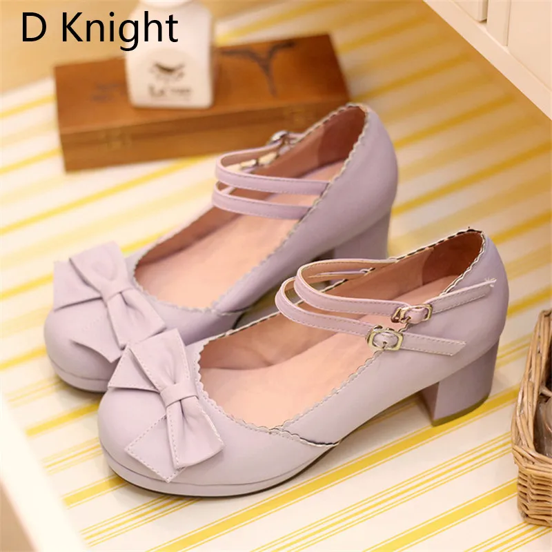 Sweet Bowtie Women High Heels Pumps Fashion Square Heels Buckle Straps Cosplay Maid Shoes Kawaii Princess Lolita Shoes For Girls (5)