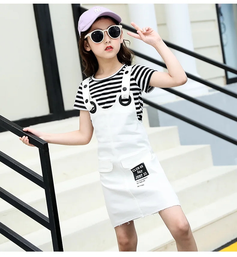 Girls Suspenders Dress 2 Pcs Set 2019 Summer Fashion Kids Stripe T-Shirts And Dresses Set For Girl 5 7 9 11 13 Year Clj144 37 Girls Suspenders Dress 2 Pcs Set 2019 Summer Fashion Kids Stripe T-Shirts And Dresses Set For Girl 5 7 9 11 13 Year Clj144 43