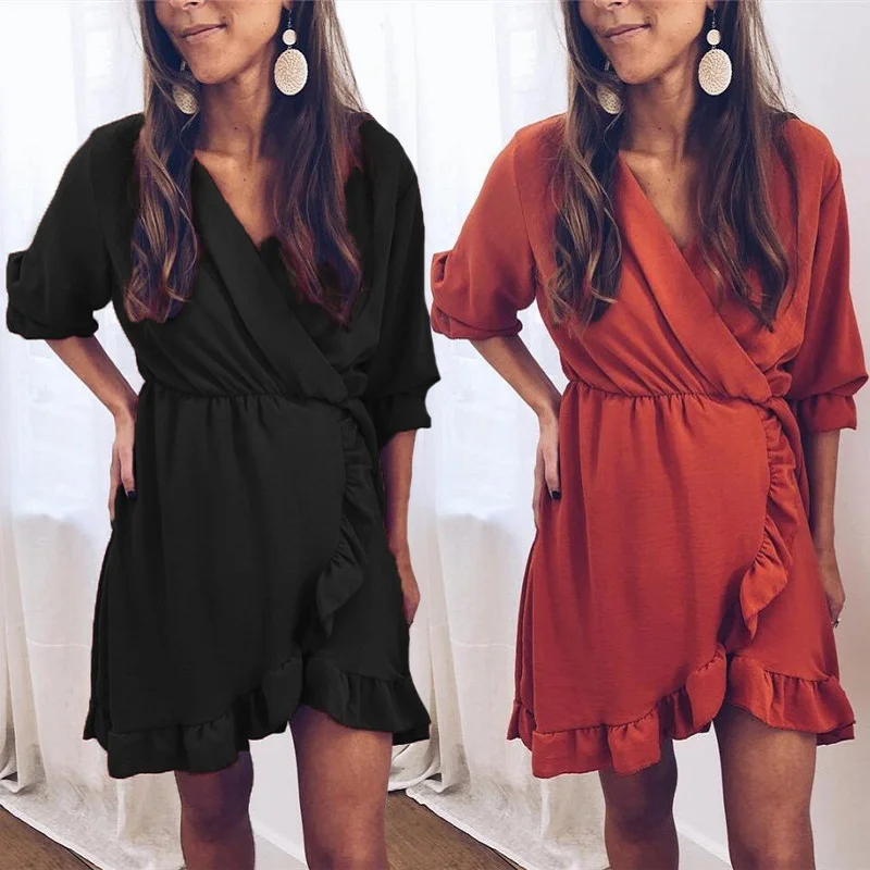 New Dress For Women Summer 2019 Fashion Casual V-Neck Ruffle Half Sleeve Female Dress Solid Irregular Women Party Dress Vestidos
New Dress For Women Summer 2019 Fashion Casual V-Neck Ruffle Half Sleeve Female Dress Solid Irregular Women Party Dress Vestidos