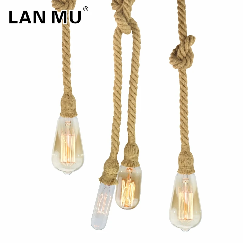 

LAN MU Vintage Hemp Rope Pendant Light AC90-260V E27 Retro Loft Creative Personality Industrial Lamp Edison Bulb For Living Room