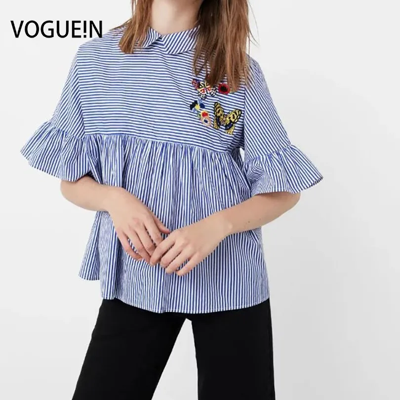 VOGUE!N New Womens Ladies Spring Embroidery Butterfly Floral Blue White Striped Half Sleeve Lapel Shirt Casual Blouse Tops
VOGUE!N New Womens Ladies Spring Embroidery Butterfly Floral Blue White Striped Half Sleeve Lapel Shirt Casual Blouse Tops