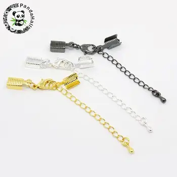 10 StrandS Brass Clasp & Clip Ends Sets, Lobster Claw Clasps with Cord Crimp and Extender Chain, Nickel Free, Mixed Color, 80mm 
10 StrandS Brass Clasp & Clip Ends Sets, Lobster Claw Clasps with Cord Crimp and Extender Chain, Nickel Free, Mixed Color, 80mm