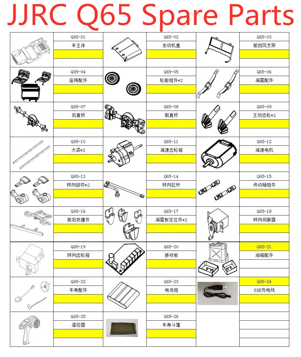 JJRC Q65 D844 C606 RC Car spare parts car body chassis tire motor receiving remote control battery shed cloth all in here
JJRC Q65 D844 C606 RC Car spare parts car body chassis tire motor receiving remote control battery shed cloth all in here