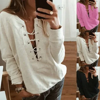 Womens Solid Color Long Sleeve Hoodies Criss Cross Lace Up Drawstring Bandage Sweatshirt Pullover Deep V-Neck Hollow Out Tracksu
Womens Solid Color Long Sleeve Hoodies Criss Cross Lace Up Drawstring Bandage Sweatshirt Pullover Deep V-Neck Hollow Out Tracksu