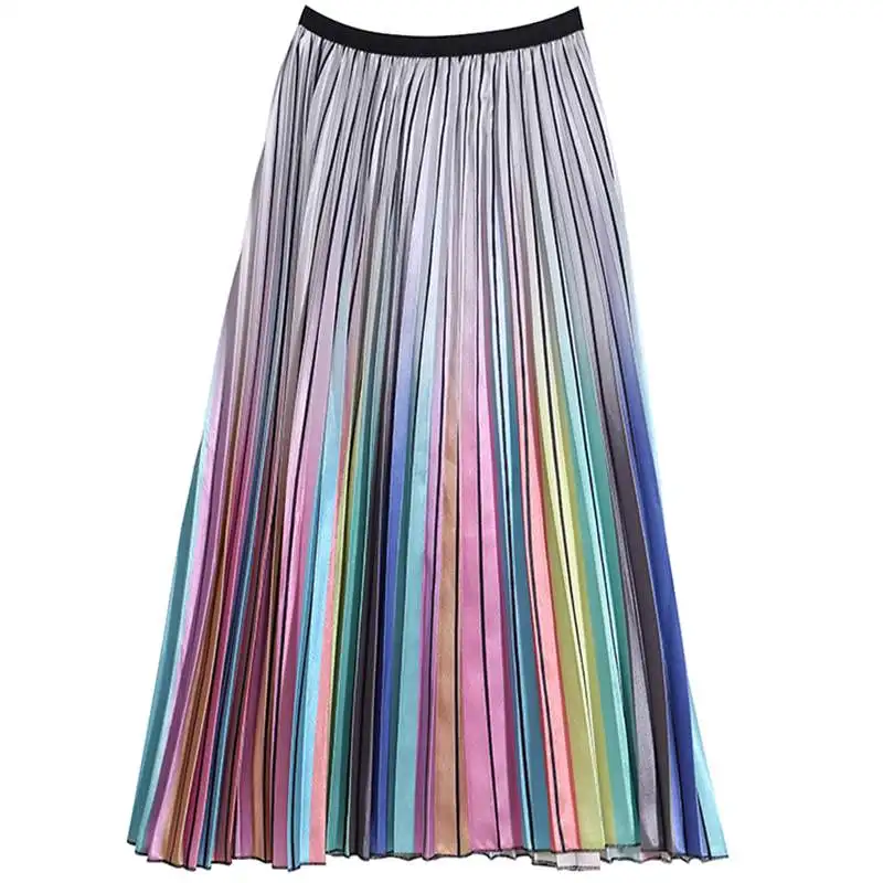 2019 Spring New Arrival European & American Style Fashion Rainbow Color Gradient Satin Pleated Skirt Elegant Woman Long Skirt
2019 Spring New Arrival European & American Style Fashion Rainbow Color Gradient Satin Pleated Skirt Elegant Woman Long Skirt