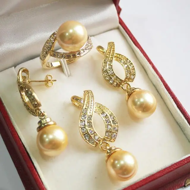Women's Wedding Hot! perfect match new jewelry + 12mm golden shell pearl pendant, earring, , ring set real silver-jewelry
Women's Wedding Hot! perfect match new jewelry + 12mm golden shell pearl pendant, earring, , ring set real silver-jewelry