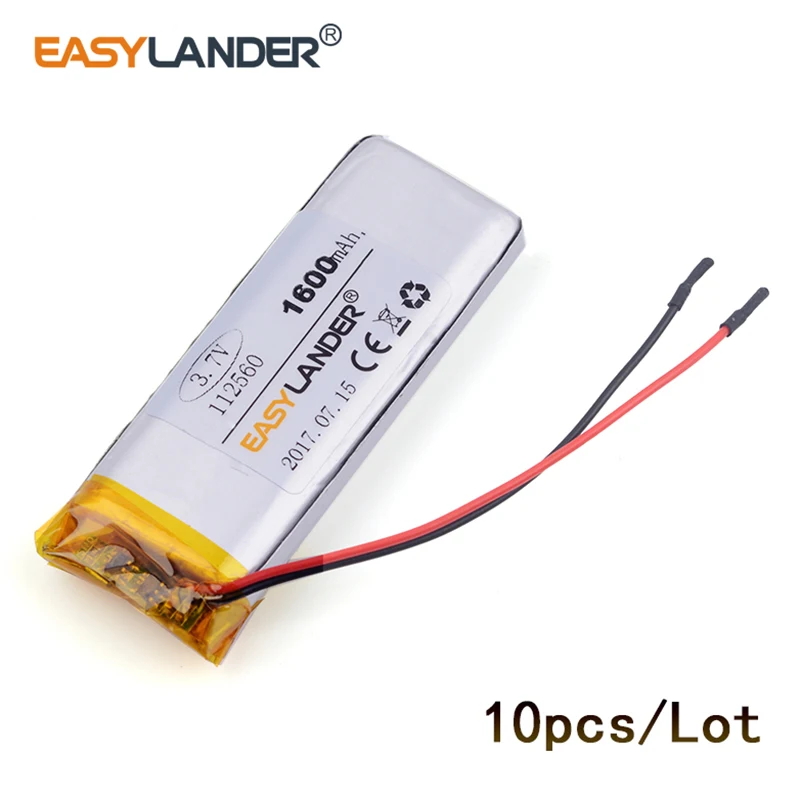 10pcs/Lot 3.7v lithium Li ion polymer rechargeable battery 112560 1600mAh For E-book mobile power bank DIY Tablet PC
10pcs/Lot 3.7v lithium Li ion polymer rechargeable battery 112560 1600mAh For E-book mobile power bank DIY Tablet PC