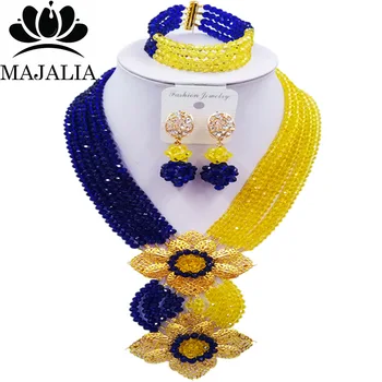 Majalia Classic Nigeria Wedding African Beads Jewelry Set Royal blue and Yellow Crystal Necklace Bracelet Earrings 6SO027
Majalia Classic Nigeria Wedding African Beads Jewelry Set Royal blue and Yellow Crystal Necklace Bracelet Earrings 6SO027