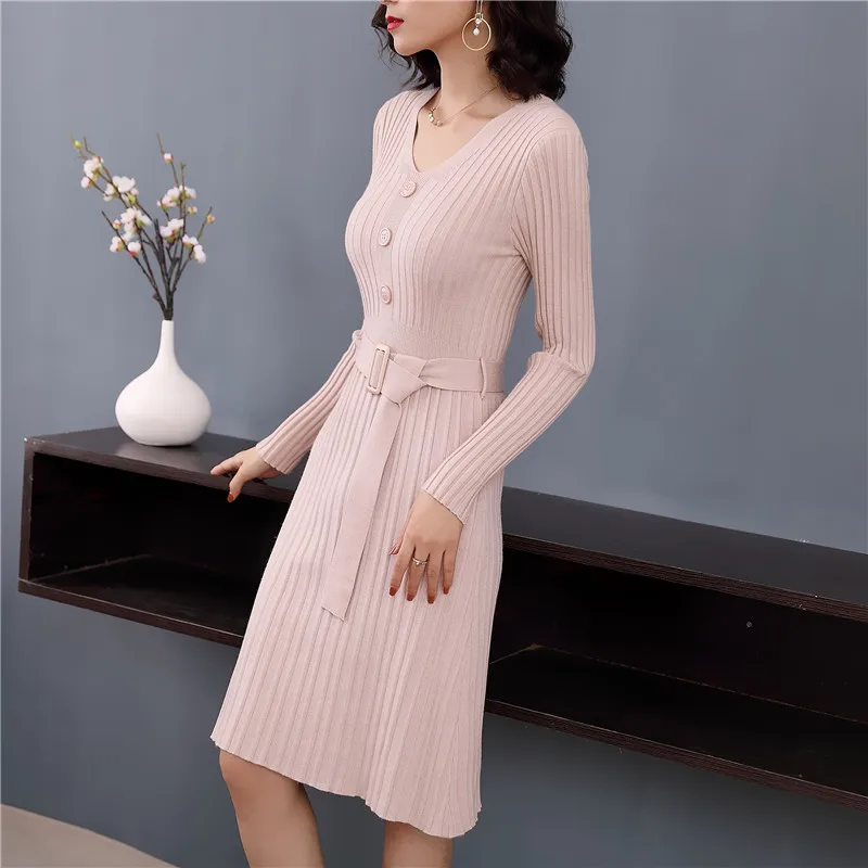 2018 New Fashion Women Elegant Autumn Winter Dress Long Sleeve Pleat Sweater Dress Knitted Slim warm Long Party Dress with Belt
2018 New Fashion Women Elegant Autumn Winter Dress Long Sleeve Pleat Sweater Dress Knitted Slim warm Long Party Dress with Belt