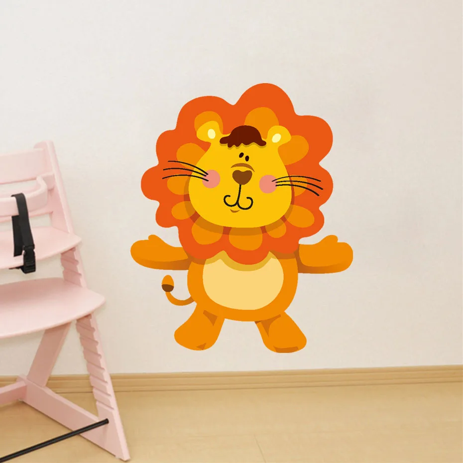 Cartoon Cute Animal Lion Giraffe Hippo Wall Art Decal For Kids Nursery Bedroom Vinyl Wall Sticker Removable Wallpaper Home Decor (3)