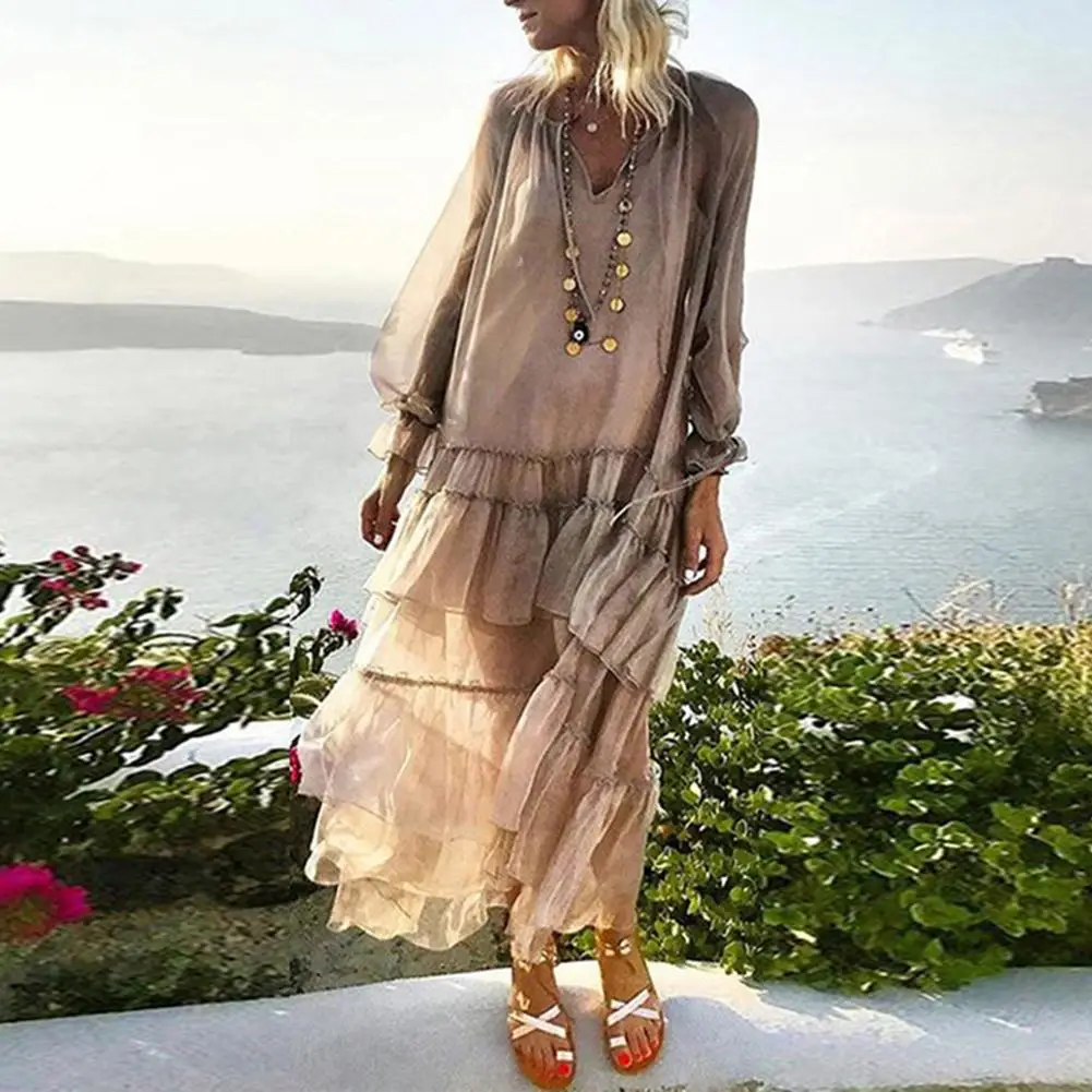 Summer Beach Boho Women Perspective Loose V Neck Long Sleeve Ruffled Maxi Dress hot
Summer Beach Boho Women Perspective Loose V Neck Long Sleeve Ruffled Maxi Dress hot
