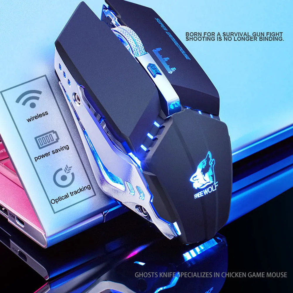2.4GHz Wireless Mute Rechargeable Mouse LED Backlit 1600DPI Mechanical Mouse 3D Metal Antiskid Roller Characteristics of light
2.4GHz Wireless Mute Rechargeable Mouse LED Backlit 1600DPI Mechanical Mouse 3D Metal Antiskid Roller Characteristics of light