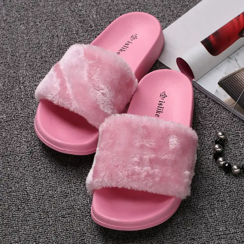 Brand Designer Women Fur Slides Winter Warm Fur Shoes Woman