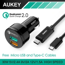 AUKEY Quick Charge 2.0 Universal 2 Ports USB Fast Car Charger Adapter For HTC LG Sony iPhone Samsung Tablet PC,With Type-C Cable