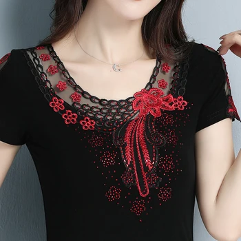 Fashion casual short sleeve women t-shirt Elegant slim Diamonds Embroidered Women tops mesh plus size summer t shirt women shirt
Fashion casual short sleeve women t-shirt Elegant slim Diamonds Embroidered Women tops mesh plus size summer t shirt women shirt