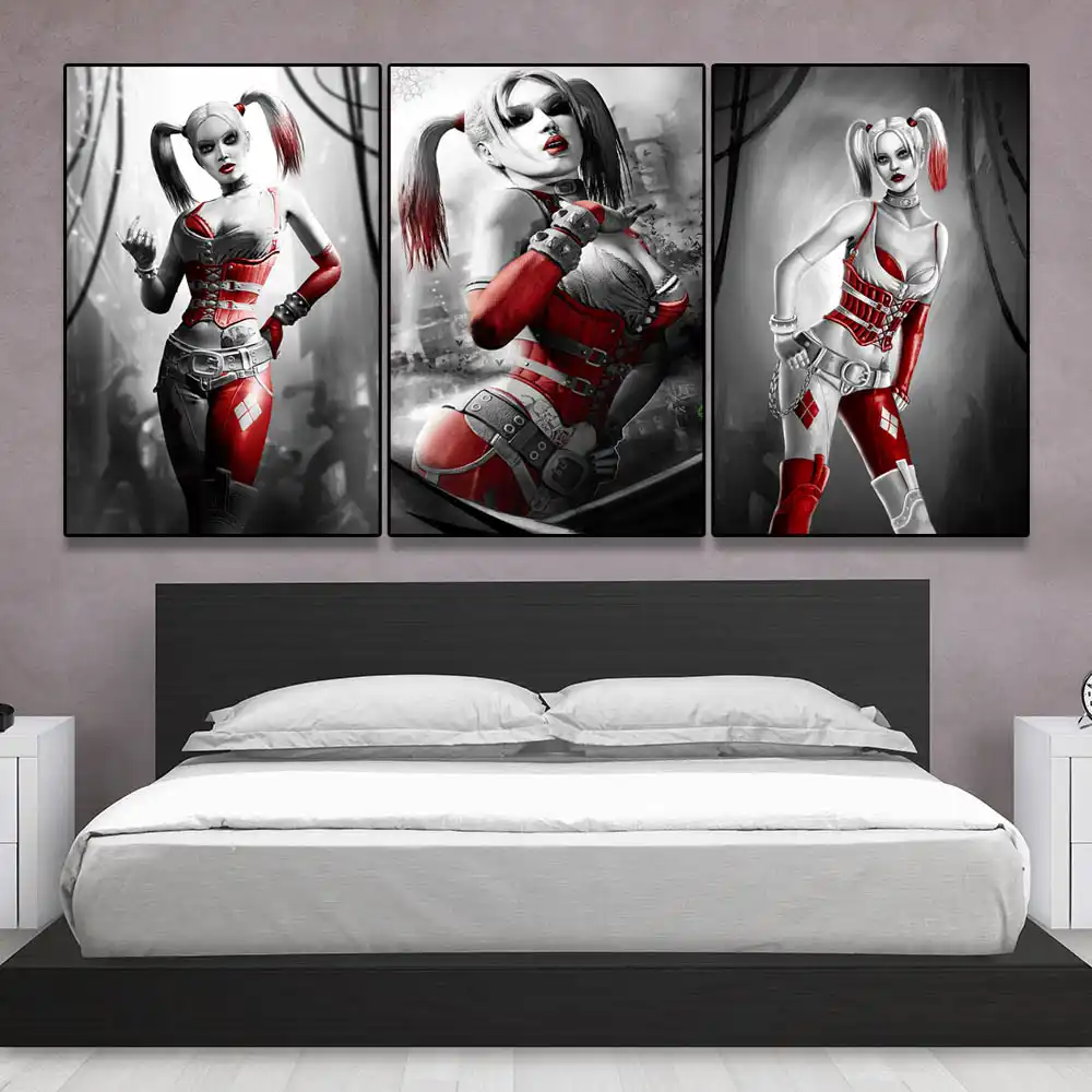3pcs Set No Frame Harley Quinn Oil Painting Wall Decor Art