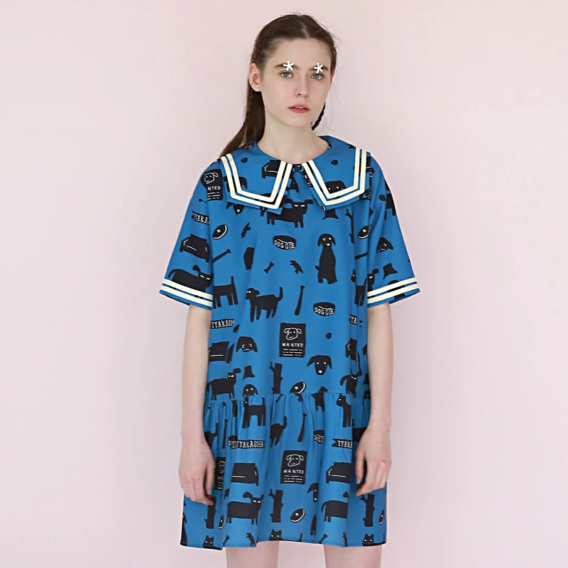 Loose New Arrival 2018 Sailor Collar Women Summer Chiffon Dresses Cartoon Puppy Text Print Short Sleeve Ladies Chiffon Dress
Loose New Arrival 2018 Sailor Collar Women Summer Chiffon Dresses Cartoon Puppy Text Print Short Sleeve Ladies Chiffon Dress