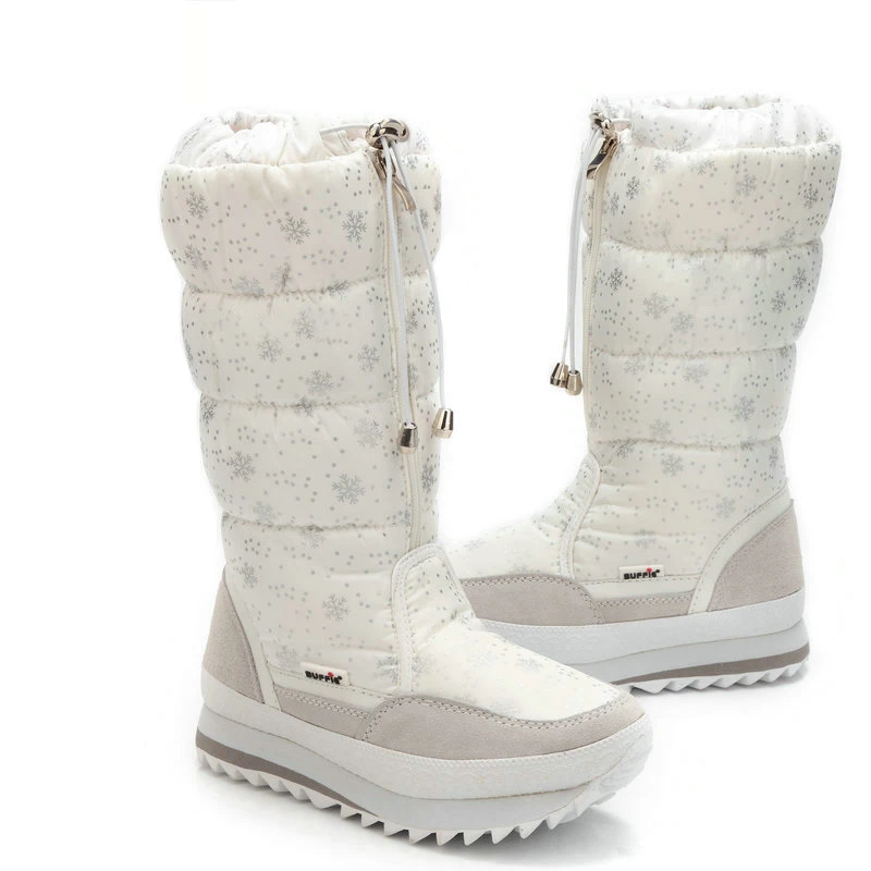 Image Size 35 43 Fashion Women Boots Plush Warm Snow Boots Ladies Winter Ankle Boots Waterproof Zipper White Colour Snow Flower Botas