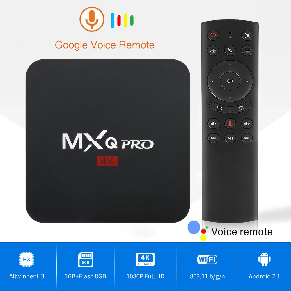 

Google voice MXQ PRO Smart tv box Android 7.1 Allwinner H3 Quad core 1GB 8GB set top box 4k 2.4g WiFi H.265 media player pk r69